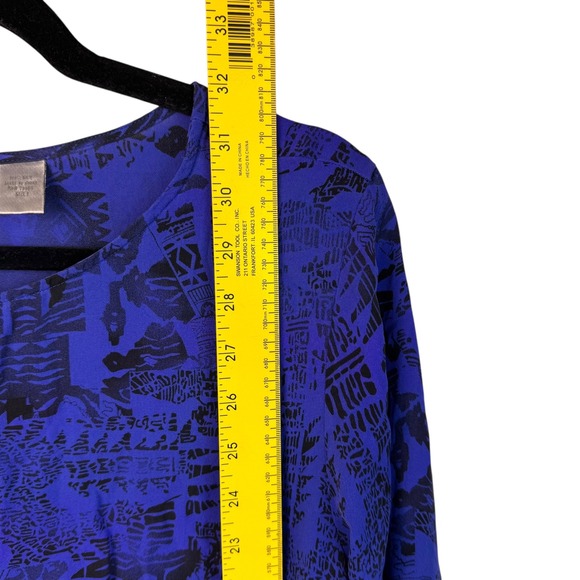 Chico's Top Blouse Silk Tunic 1 Medium Abstract Print Blue Black Ruffle Sleeve - Picture 10 of 12